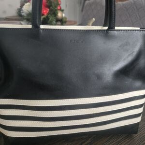 Black and White Striped Women's Bag